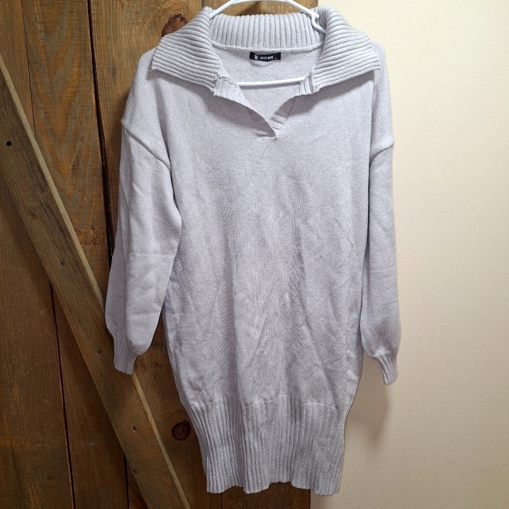 A BTFBM cream colored long sleeve  sweater dress in a size medium. Pre-loved
